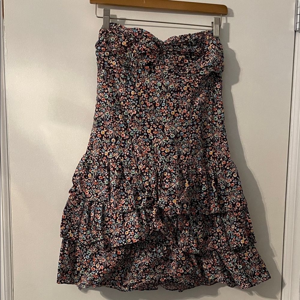 Express Brown Floral Mini Dress with Pink, Blue & Orange Accents